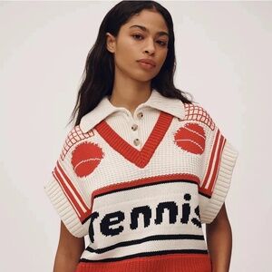 anthropologie X Maeve Tennis V-Neck Button-Up Twofer Sweater Vest Sz L